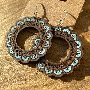 Handcrafted Brown and Blue Wooden Earrings